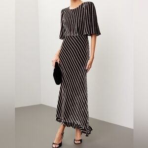 SALONI Black and White Diagonal Striped Maxi Dress